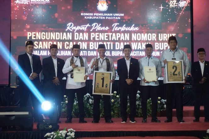 
 Penetapan Nomor Urut Pilbup Pacitan 2024: Ronny – Wahyu Nomor 1, Aji Gagarin Nomor 2